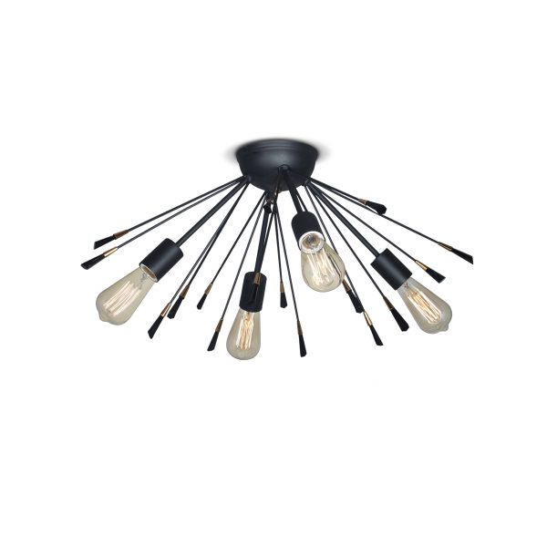 Plafon Explosion 4 luces negro apto lampara led