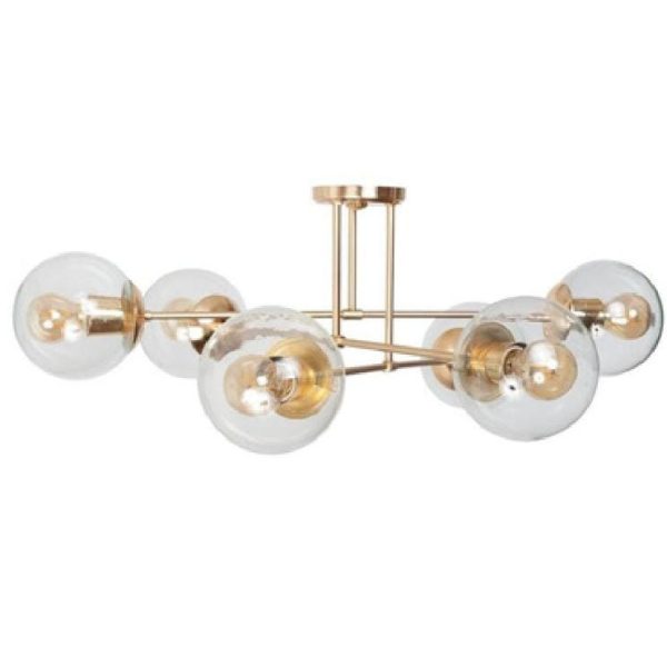 Plafon Spa 6 luces bronce con tulipas tranparentes apto lampara led